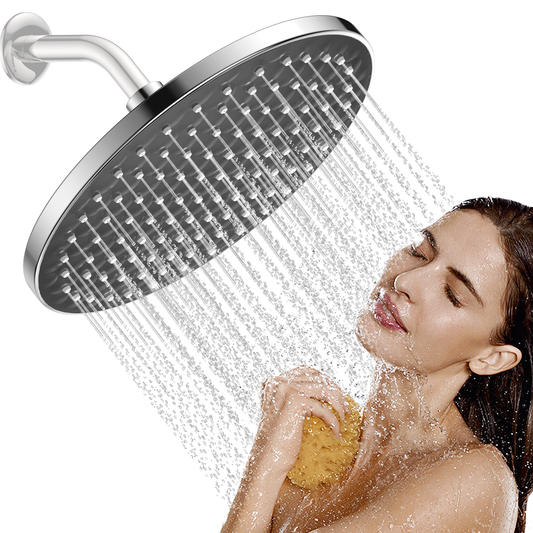 MakeFit High Pressure Rain Shower Head - Powerful Massage Shower Head - 8 Inch Round Massaging Rainfall Showerhead, Adjustable Replacement for Your Bathroom Fixed Shower Heads