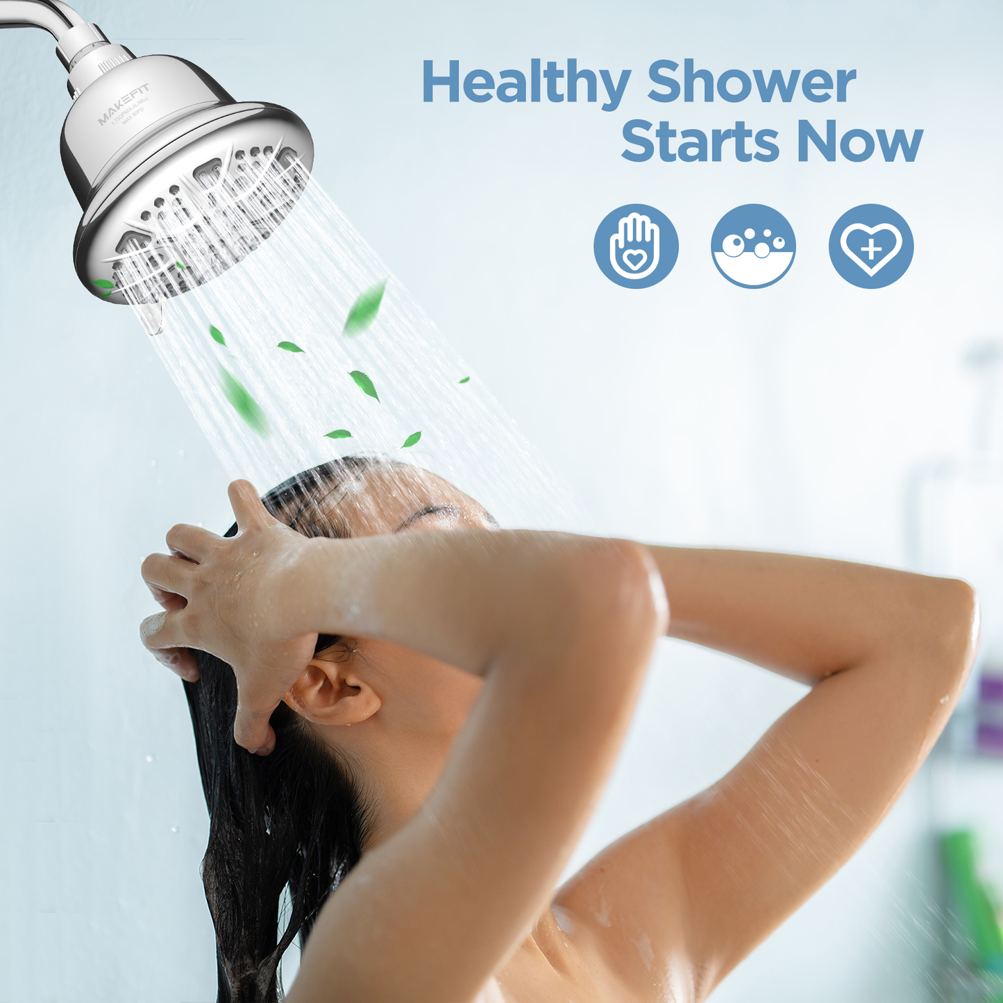 MakeFit Filtered Shower Head - High Pressure Shower Head with filter for Hard Water - Rain Shower Head Water Softener - Luxury 7 Settings Adjustable Water Filter Showerhead